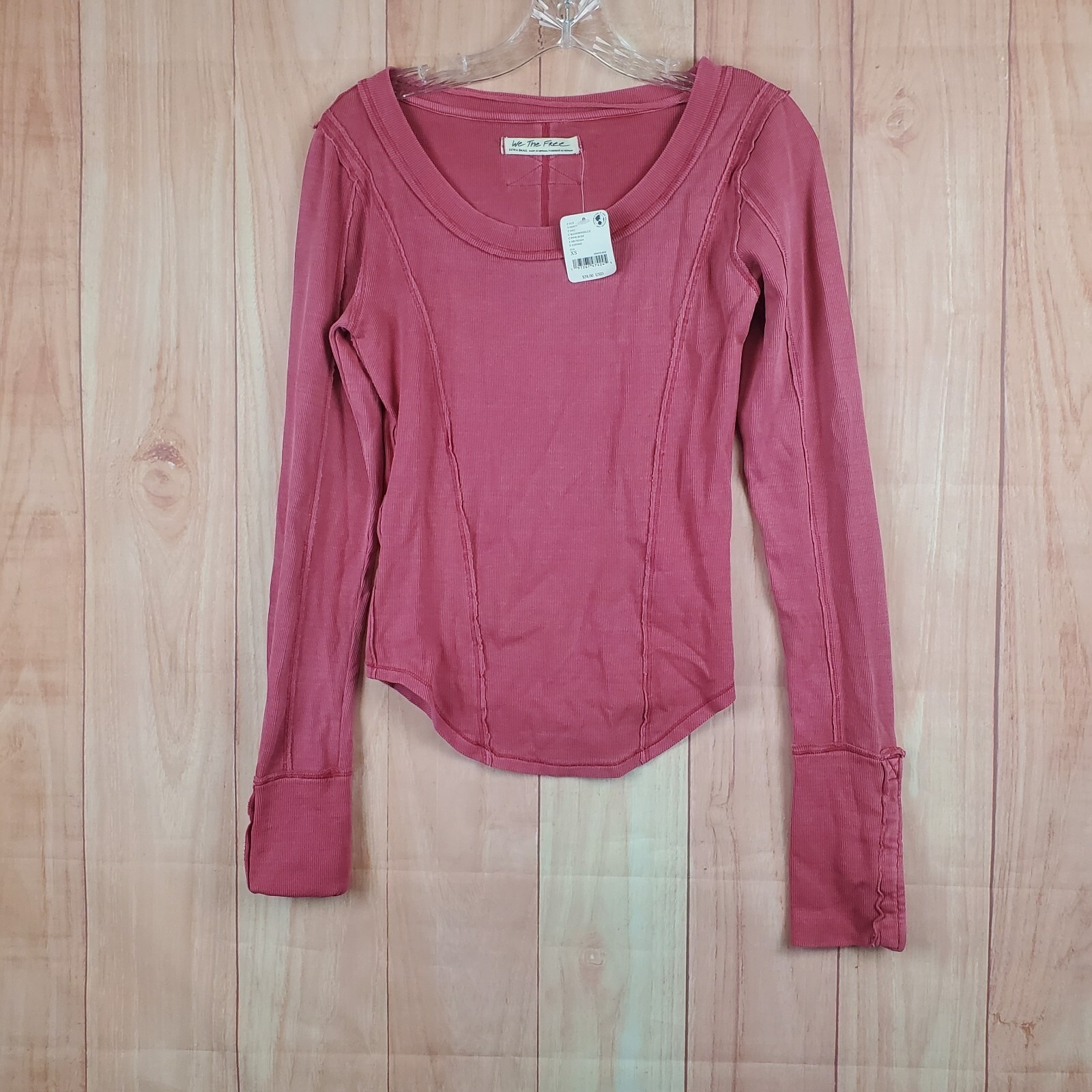 The Free Womens Shirt Sz Xs Pink Cotton Stretch Long Sleeve Round Neck Classic